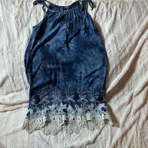 eci New York Blue White Embroidered Lace Sleeveless mini dress Size S